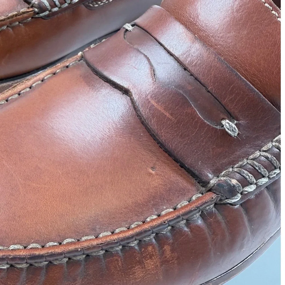 Trask Genuine Handsewn Brown Leather Penny Loafers Men's 10.5M Made in Italy